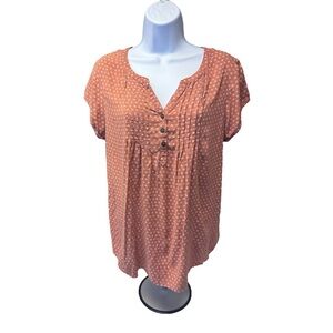Sonoma Burnt Orange Polka Dot Blouse with Short Sleeves